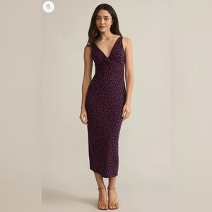 Z SUPPLY  Eleve La Rosa Ditsy Midi Dress  Navy Red L